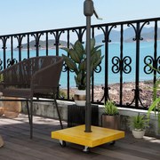 Base para guarda-sol 45 C x 45 L x 36,5 A cm base de lastro com peso líquido de 25 kg em metal e 4 rodas preto e efeito madeira
