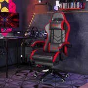 Cadeira Gaming Ergonómica Reclinável 135° de Couro PU com Suporte Lombar Altura Ajustável 65x65x129 cm Preto e Vermelho