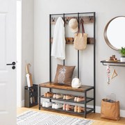 Movel entrada Hall com banco para sapatos em estilo industrial 100 x 40 x 184 cm (C x L x A) castanho vintage-preto