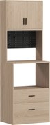 HOMCOM Móvel para micro-ondas, buffet, 2 gavetas, 2 portas, bancada, prateleira ajustável, painel perfurado, 4 ganchos, natural | Aosom Portugal