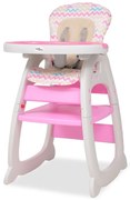 vidaXL Cadeira de refeição conversível 3 em 1 com mesa rosa