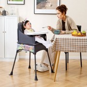 Cadeira refeições dobrável para bebé com tabuleiro ajustável e bolsa de transporte, cadeira infantil, cadeira para bebé cinza