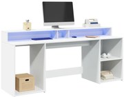 vidaXL Secretária c/ luzes LED 160x55x91cm derivados de madeira branco