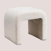Banqueta Baixa De Pele De Carneiro Carlise Chenille Branco - Sklum