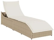 vidaXL Espreguiçadeira dobrável com almofada e arrumação vime PE Bege