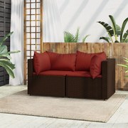 vidaXL Sofás de canto para jardim com almofadões 2pcs vime PE castanho