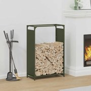 vidaXL Suporte para lenha aço laminado a frio verde azeitona