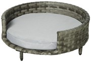 PawHut Sofá Cama para Cães e Gatos de Vime PE Cama Elevada Redonda para Animais de Estimação com Almofada Suave Lavável para Interior e Exterior 60x60x20cm Cinza