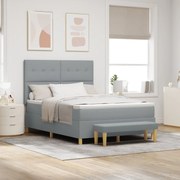 Cama Box Spring vidaXL com Colchão e Banco Cinza Claro 140x190 cm Teci