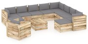 12 pcs conj. lounge jardim c/ almofadões madeira impreg. verde