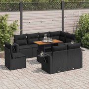 vidaXL 9 pcs conjunto de sofás p/ jardim c/ almofadões vime PE preto