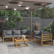 6 pcs conjunto lounge de jardim com almofadões acácia maciça