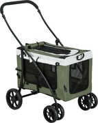 PawHut Buggy para cães Carrinho para pets, dobrável, cesto removível, 81 x 58 x 97,5 cm, Preto+Verde Escuro+Branco | Aosom Portugal