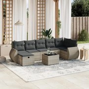 vidaXL 8 pcs conj. sofás jardim c/ almofadões vime PE cinzento-claro