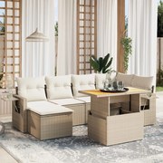 vidaXL 7 pcs conjunto de sofás p/ jardim com almofadões vime PE bege