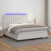 vidaXL Cama box spring c/colchão/LED 160x200cm couro artificial branco