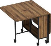 HOMCOM Mesa de Cozinha Dobrável Mesa de Refeição Dobrável com Rodas Laterais Abatíveis e Prateleira Mesa Dobrável para Sala de Jantar 130x80x74 cm Marrom | Aosom Portugal