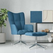 vidaXL Cadeira de descanso com banco veludo azul