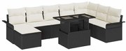 vidaXL Conjunto de Sofá de Jardim com almofada 9 pcs Preto e Creme