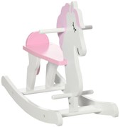 HOMCOM Cavalo Baloiço para Crianças de 1-3 Anos Cavalo Baloiço de Madeira com Guiador e Apoio para os Pés 68x27x46,5cm Branco e Rosa | Aosom Portugal