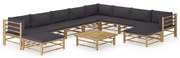 vidaXL 11 pcs conj. lounge jardim em bambu c/ almofadões cinza-escuro