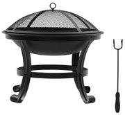 Outsunny Braseiro de Exterior de Aço com Tampa Protetora e Atiçador para Fogueiras na Varanda Campismo Ø55x50 cm Preto | Aosom Portugal