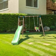 Parque Exterior infantil de madeira com escorrega e 2 baloiço planos + 1 Baloiço bebé MAUNA LOA L (madeira redonda)