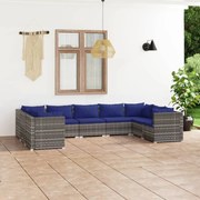 vidaXL 9 pcs conjunto lounge de jardim c/ almofadões vime PE cinzento