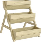 Outsunny Canteiro elevado vertical com 3 níveis, canteiro vertical em madeira, caixa para flores com 3 vasos, orifícios de drenagem Verde | Aosom Portugal