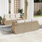 vidaXL 7 pcs conjunto de sofás p/ jardim com almofadões vime PE bege