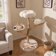 Cama fofa para gatos em formato de hambúrguer, com assento superior acolchoado e brinquedo de pelúcia pendurado na cor laranja