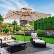 Chapéu de Sol de Jardim com Teto Duplo Sistema de Polia Toldo de Poliéster Impermeável 3x3x2,97m Bege