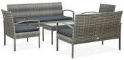 5 pcs conjunto lounge de jardim c/ almofadões vime PE cinzento