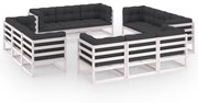 13 pcs conjunto lounge de jardim c/ almofadões pinho maciço