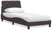 Cama com colchão 90x200 cm tecido castanho-escuro