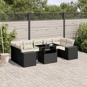 vidaXL 8 pcs conjunto sofás de jardim com almofadões vime PE preto