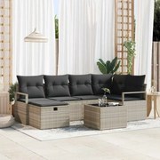 vidaXL Conjunto de Sofá de Jardim com 7 Peças e Almofadas Cinza Claro em Rattan