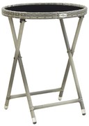 vidaXL Mesa de chá 60 cm vime PE e vidro temperado cinzento