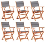 vidaXL Cadeiras jardim dobráveis 6pcs eucalipto maciço/textilene cinza
