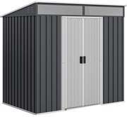 Outsunny Abrigo de Jardim 2 m² 195x122x181,5 cm Abrigo de Armazenamento Metálico com Porta de Correr e 2 Janelas Cinza Escuro | Aosom Portugal