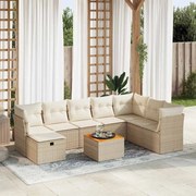 vidaXL 9 pcs conjunto de sofás p/ jardim com almofadões vime PE bege