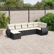 vidaXL 7 pcs conjunto de sofás p/ jardim c/ almofadões vime PE preto