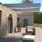 vidaXL Toldo retrátil manual com LED 350x250 cm azul e branco