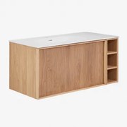 Conjunto De Móvel De Casa De Banho 100x50 Cm Suspenso Em Madeira Com Lavatório Integrado Endika Madeira Natural & Sem Espelho & Sem Torneira - Sklum