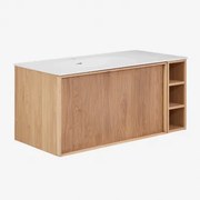 Conjunto De Móvel De Casa De Banho 100x50 Cm Suspenso Em Madeira Com Lavatório Integrado Endika Madeira Natural - Sklum