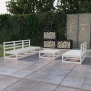 6 pcs conjunto lounge de jardim pinho maciço branco