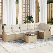 vidaXL Conjunto de Sofá de Jardim de 7 Peças com Almofadas, Rattan e Poliéster Marrom.