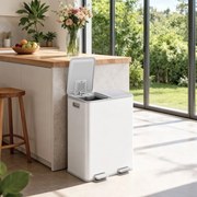 Caixote do lixo para cozinha, 2 x 30 litros, 2 compartimentos 47,6 x 37,7 x 66,9 cm branco