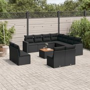 vidaXL 12 pcs conjunto de sofás de jardim c/ almofadões vime PE preto