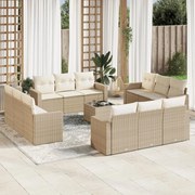 vidaXL 13 pcs conjunto de sofás p/ jardim com almofadões vime PE bege